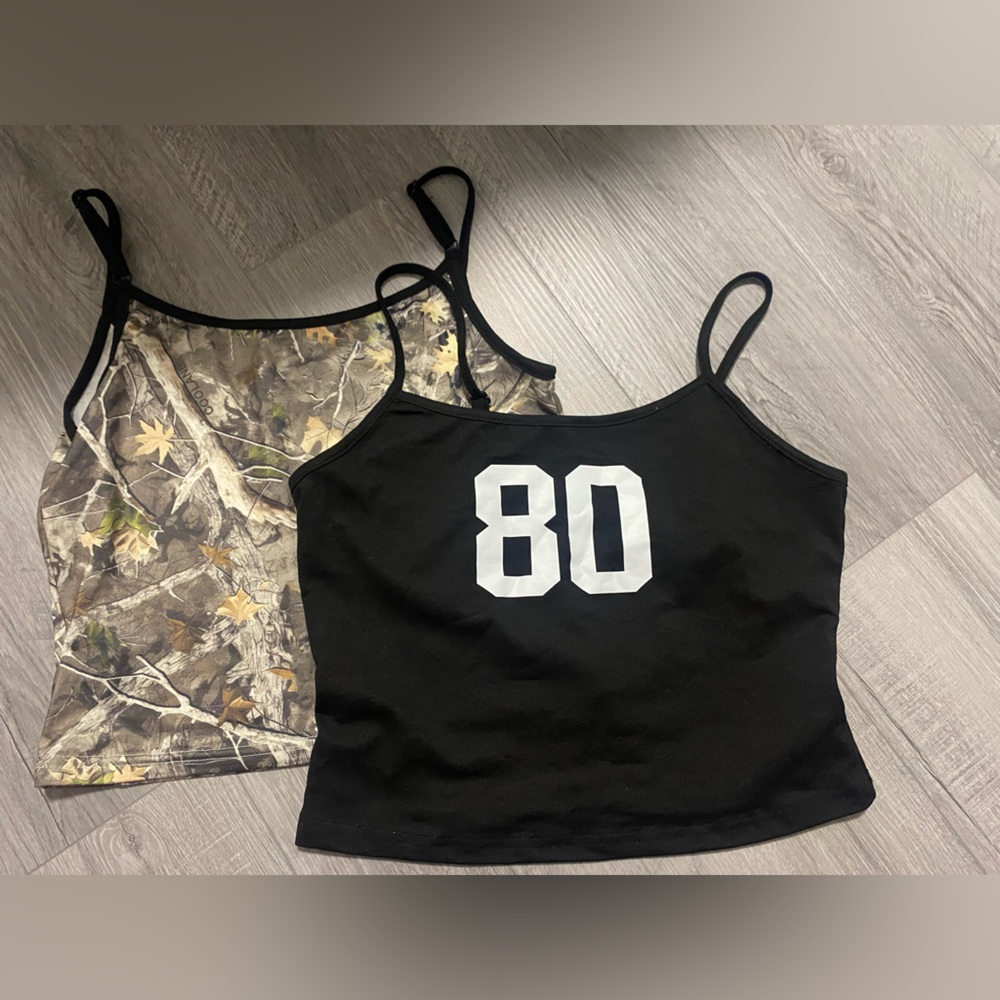 PrettyLittleThing Black and Camouflage Tank Tops